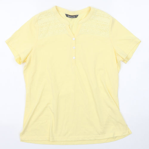 Bonmarché Womens Yellow Cotton Basic T-Shirt Size 14 V-Neck
