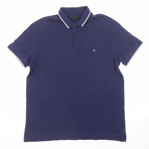 Z Zegna Mens Blue Cotton Polo Size XL Collared Button