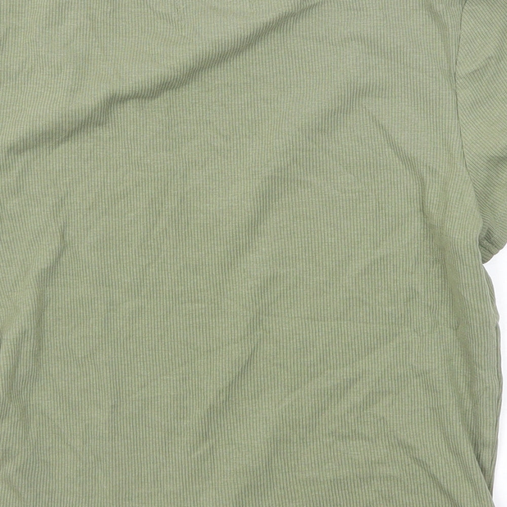 Brave Soul Womens Green Cotton Basic T-Shirt Size M V-Neck - Ribbed