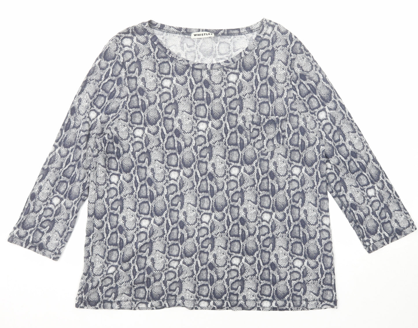 Whistles Womens Blue Animal Print Lyocell Basic T-Shirt Size 14 Boat Neck - Snake Print