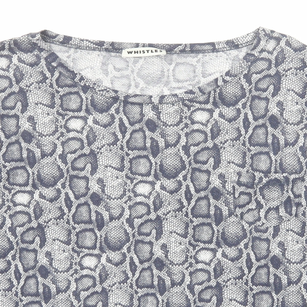 Whistles Womens Blue Animal Print Lyocell Basic T-Shirt Size 14 Boat Neck - Snake Print