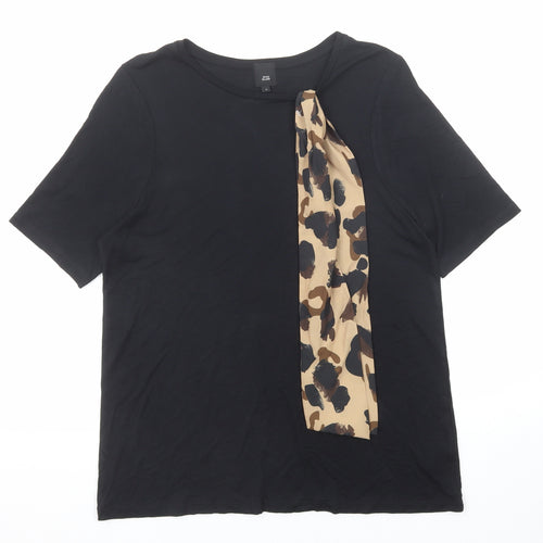 River Island Womens Black Viscose Basic T-Shirt Size S Boat Neck - Tie Neck Detail