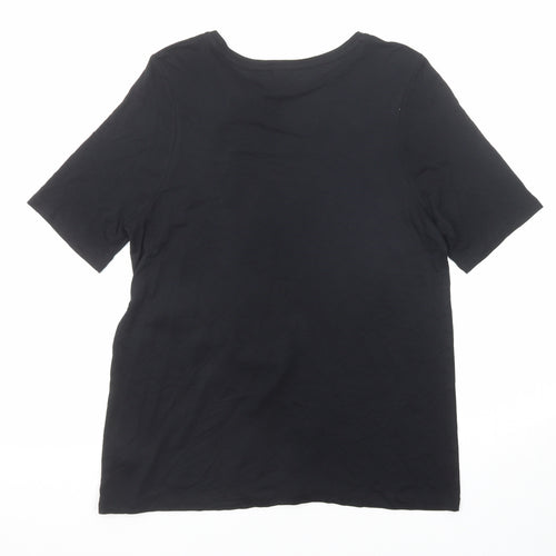 River Island Womens Black Viscose Basic T-Shirt Size S Boat Neck - Tie Neck Detail