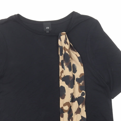River Island Womens Black Viscose Basic T-Shirt Size S Boat Neck - Tie Neck Detail