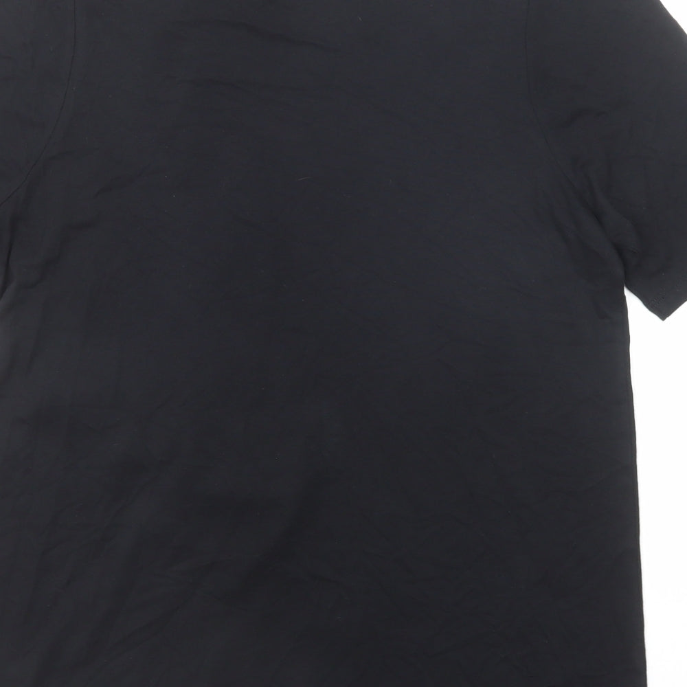 River Island Womens Black Viscose Basic T-Shirt Size S Boat Neck - Tie Neck Detail