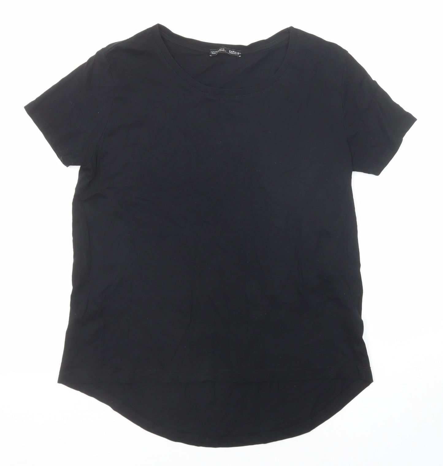 Zara Womens Black Cotton Basic T-Shirt Size S Boat Neck