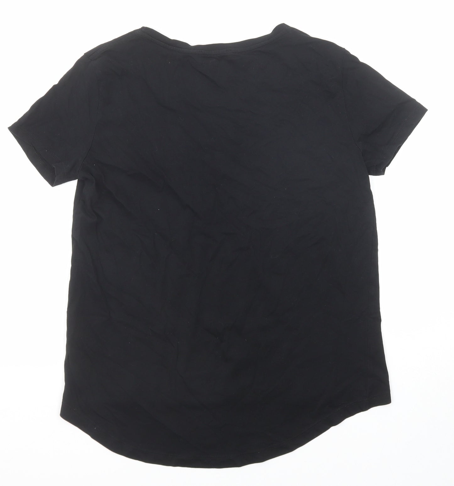 Zara Womens Black Cotton Basic T-Shirt Size S Boat Neck