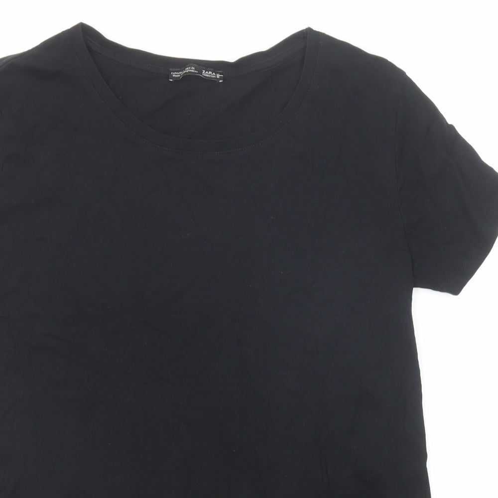 Zara Womens Black Cotton Basic T-Shirt Size S Boat Neck