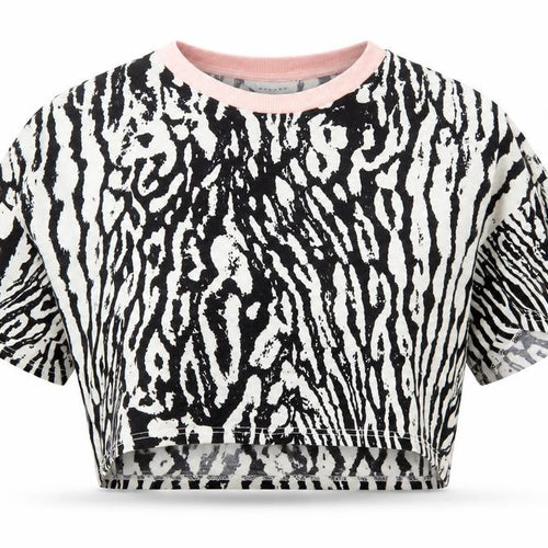 Topshop Womens Black Animal Print Cotton Cropped T-Shirt Size XS Round Neck