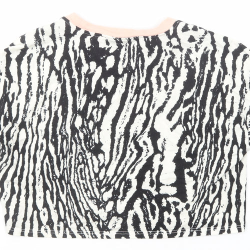 Topshop Womens Black Animal Print Cotton Cropped T-Shirt Size XS Round Neck