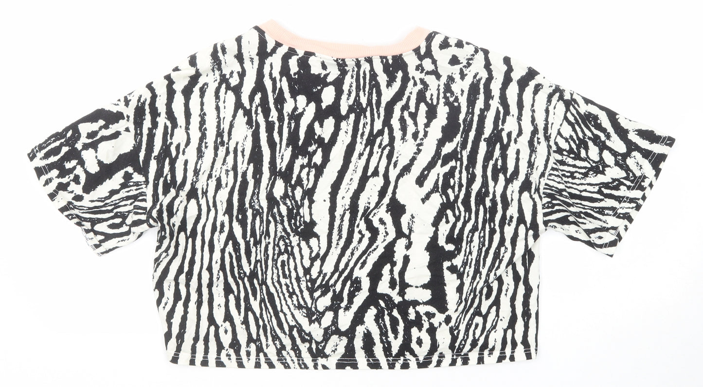 Topshop Womens Black Animal Print Cotton Cropped T-Shirt Size XS Round Neck