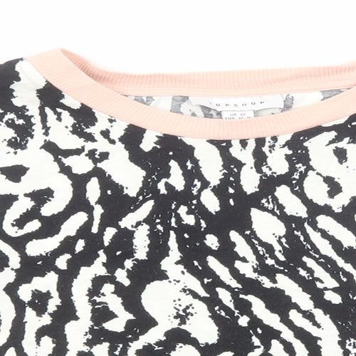 Topshop Womens Black Animal Print Cotton Cropped T-Shirt Size XS Round Neck