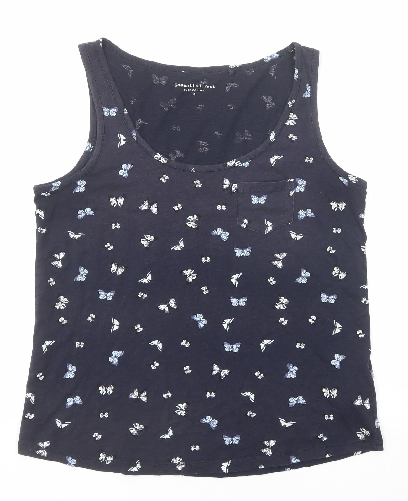 Principles Womens Blue Geometric Cotton Basic Tank Size 16 Scoop Neck - Butterfly Pattern