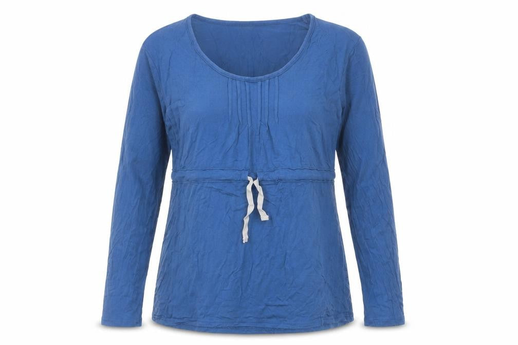 Front view of Kenneth Cole Reaction women’s blue modal basic t-shirt, size L, scoop neck