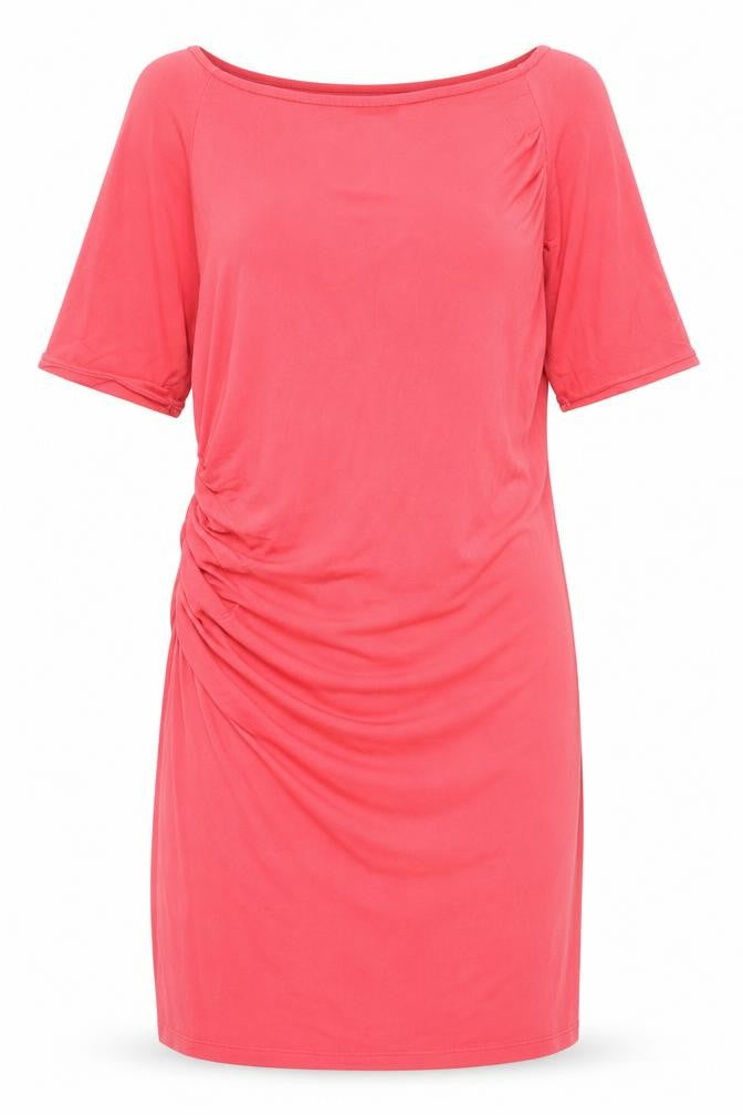 Front view of Marks & Spencer women’s pink polyester shift, size UK 12, round neck pullover