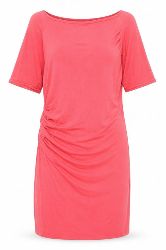 Front view of Marks & Spencer women’s pink polyester shift, size UK 12, round neck pullover