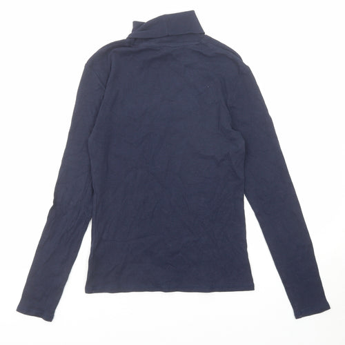 Marks and Spencer Womens Blue Cotton Basic T-Shirt Size 10 Roll Neck - Ribbed