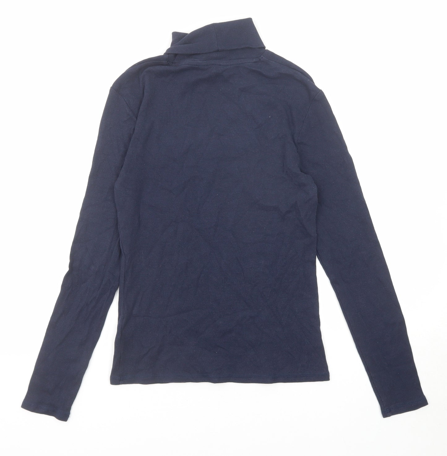 Marks and Spencer Womens Blue Cotton Basic T-Shirt Size 10 Roll Neck - Ribbed