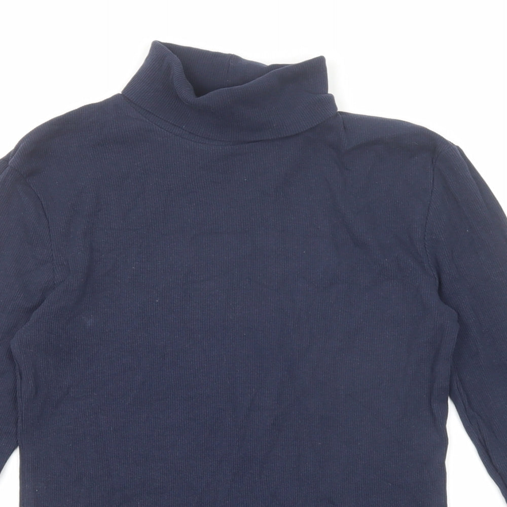 Marks and Spencer Womens Blue Cotton Basic T-Shirt Size 10 Roll Neck - Ribbed
