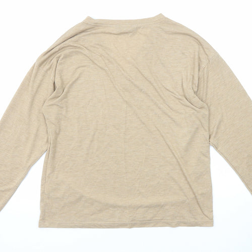 Marks and Spencer Womens Beige Polyester Basic T-Shirt Size 8 V-Neck