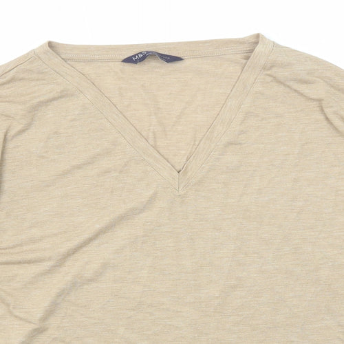 Marks and Spencer Womens Beige Polyester Basic T-Shirt Size 8 V-Neck