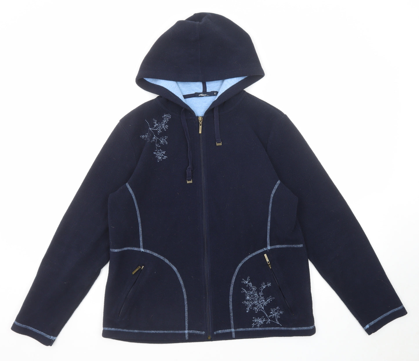 DASH Womens Blue Polyester Full Zip Hoodie Size 12 Zip - Flower detail