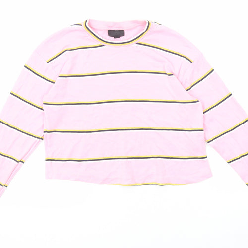 Topshop Womens Pink Striped Cotton Cropped T-Shirt Size 6 Crew Neck