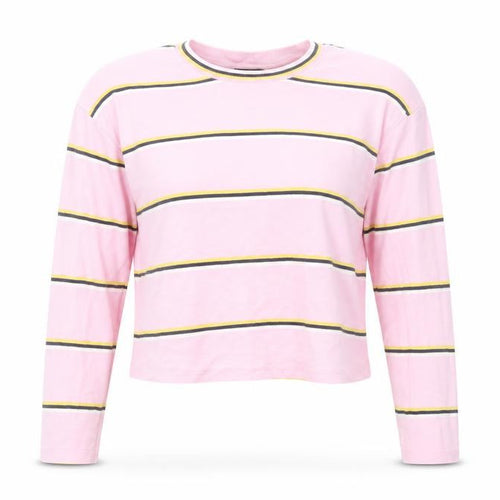 Topshop Womens Pink Striped Cotton Cropped T-Shirt Size 6 Crew Neck