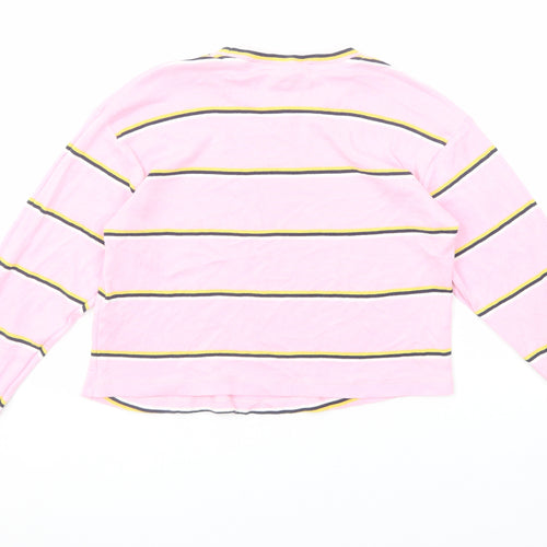 Topshop Womens Pink Striped Cotton Cropped T-Shirt Size 6 Crew Neck