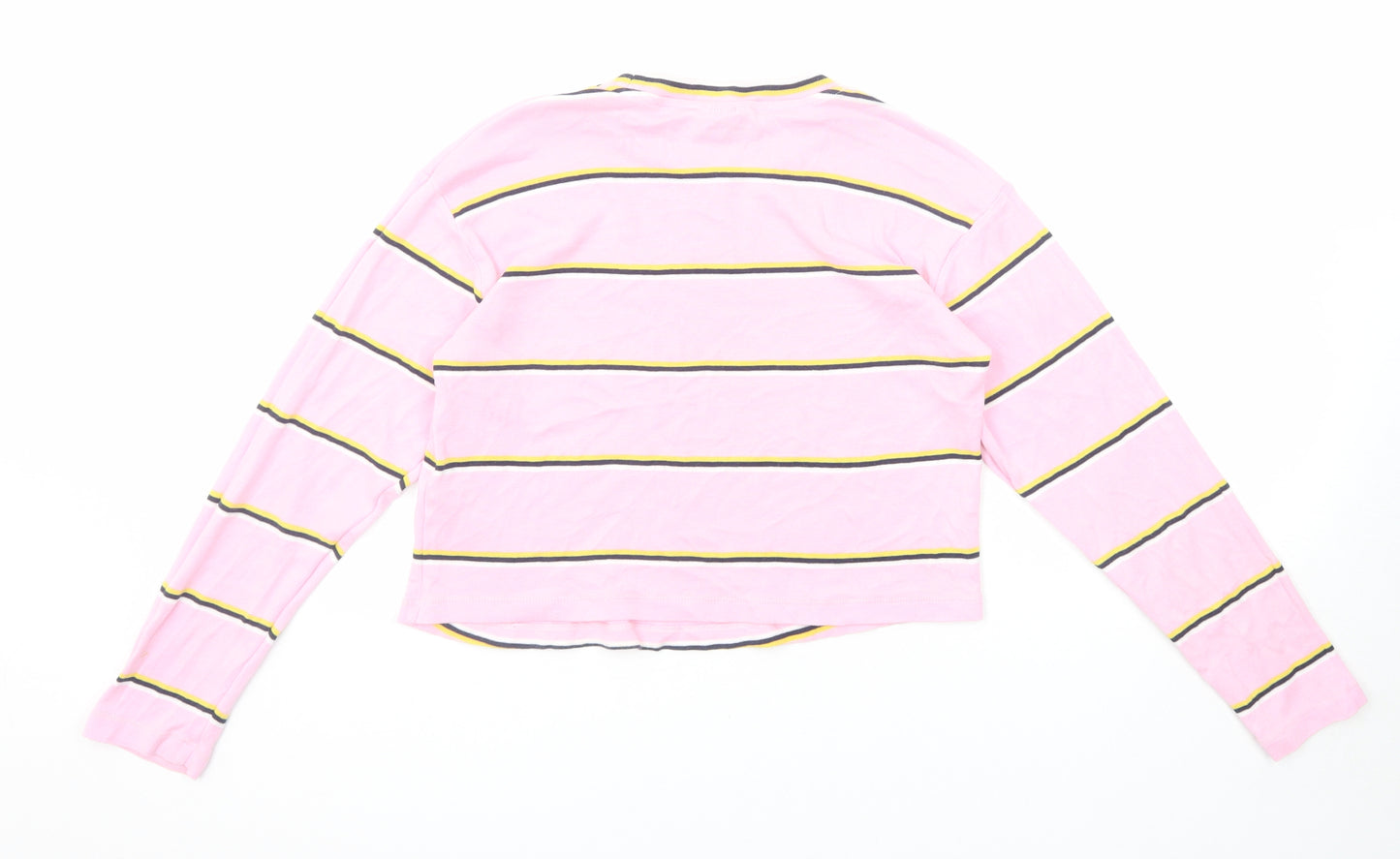 Topshop Womens Pink Striped Cotton Cropped T-Shirt Size 6 Crew Neck