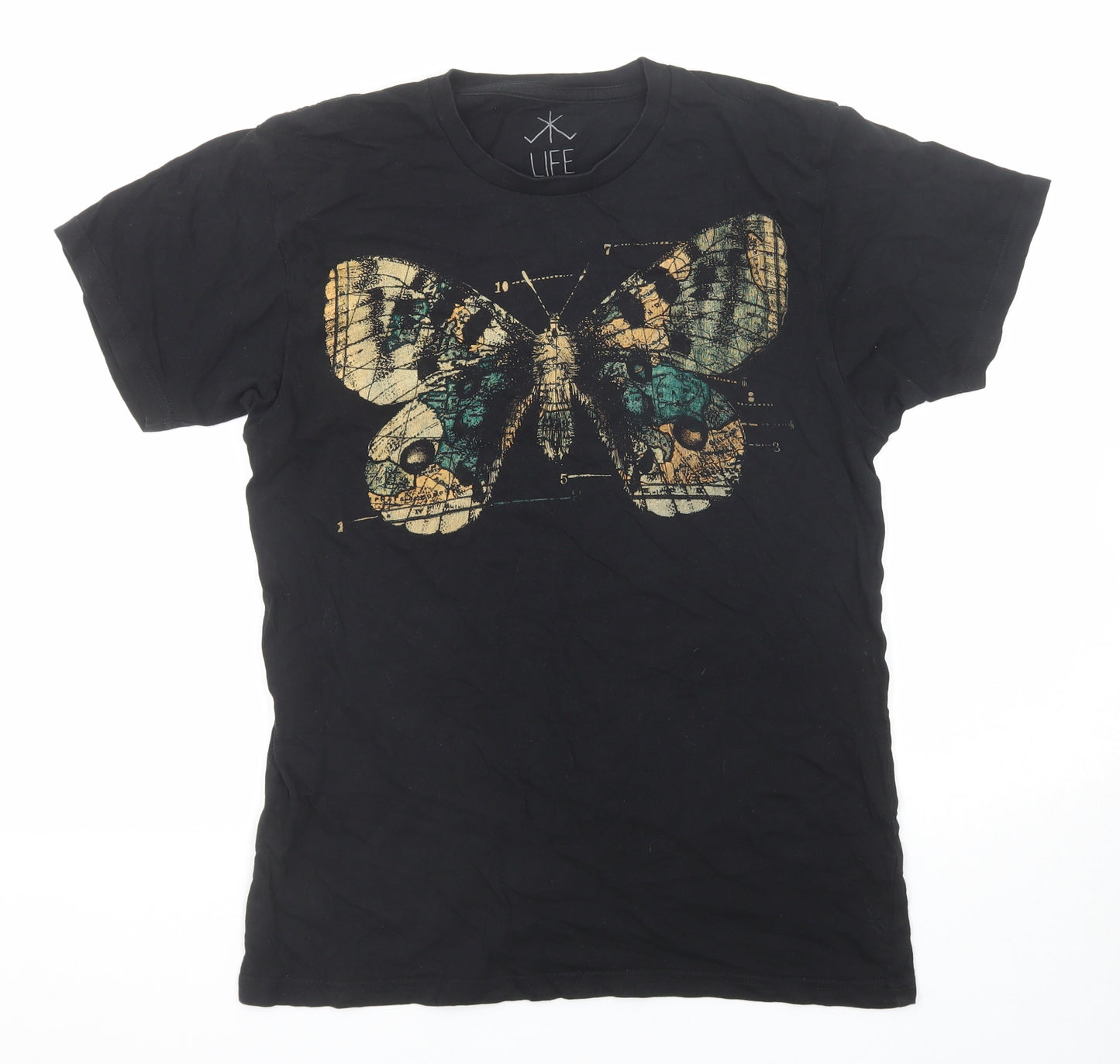 Life Clothing Co Mens Black Cotton T-Shirt Size S Round Neck - Butterfly