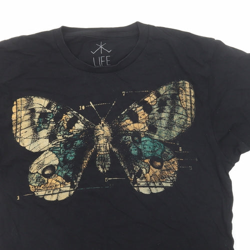 Life Clothing Co Mens Black Cotton T-Shirt Size S Round Neck - Butterfly