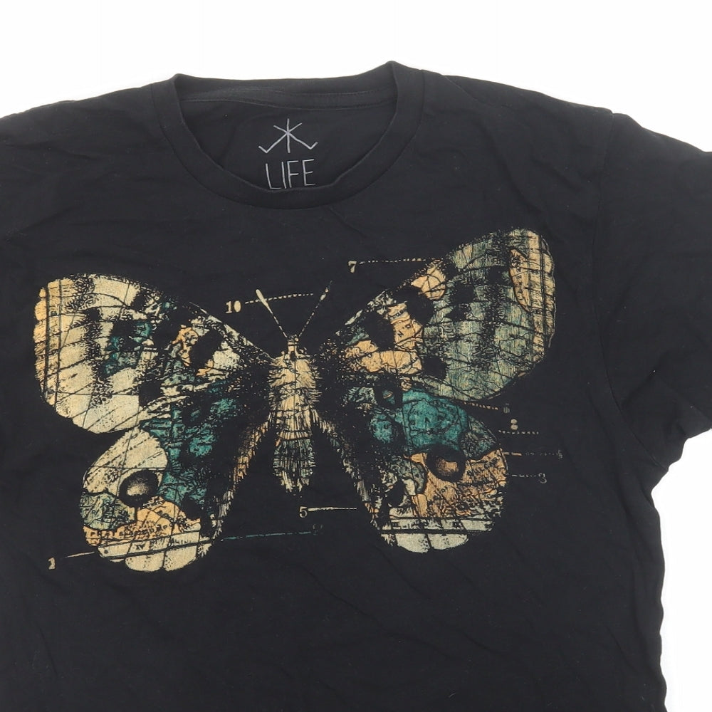 Life Clothing Co Mens Black Cotton T-Shirt Size S Round Neck - Butterfly