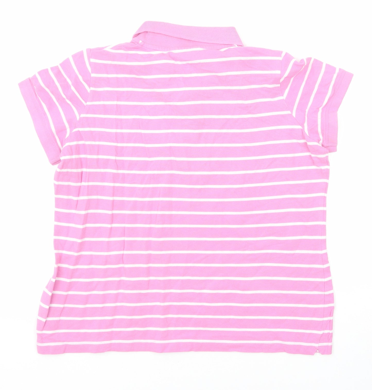 Marks and Spencer Womens Pink Striped Cotton Basic Polo Size 14 Collared