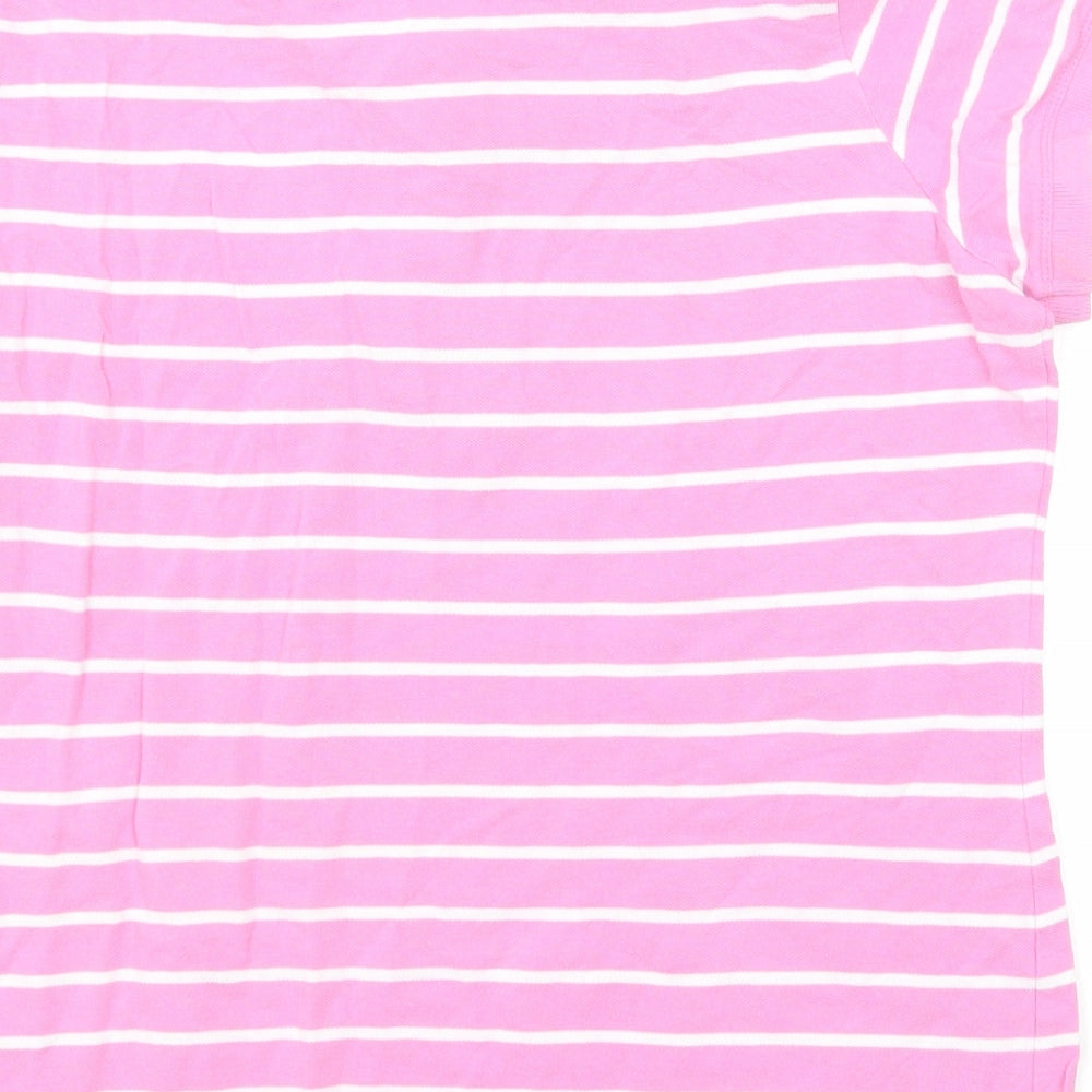 Marks and Spencer Womens Pink Striped Cotton Basic Polo Size 14 Collared