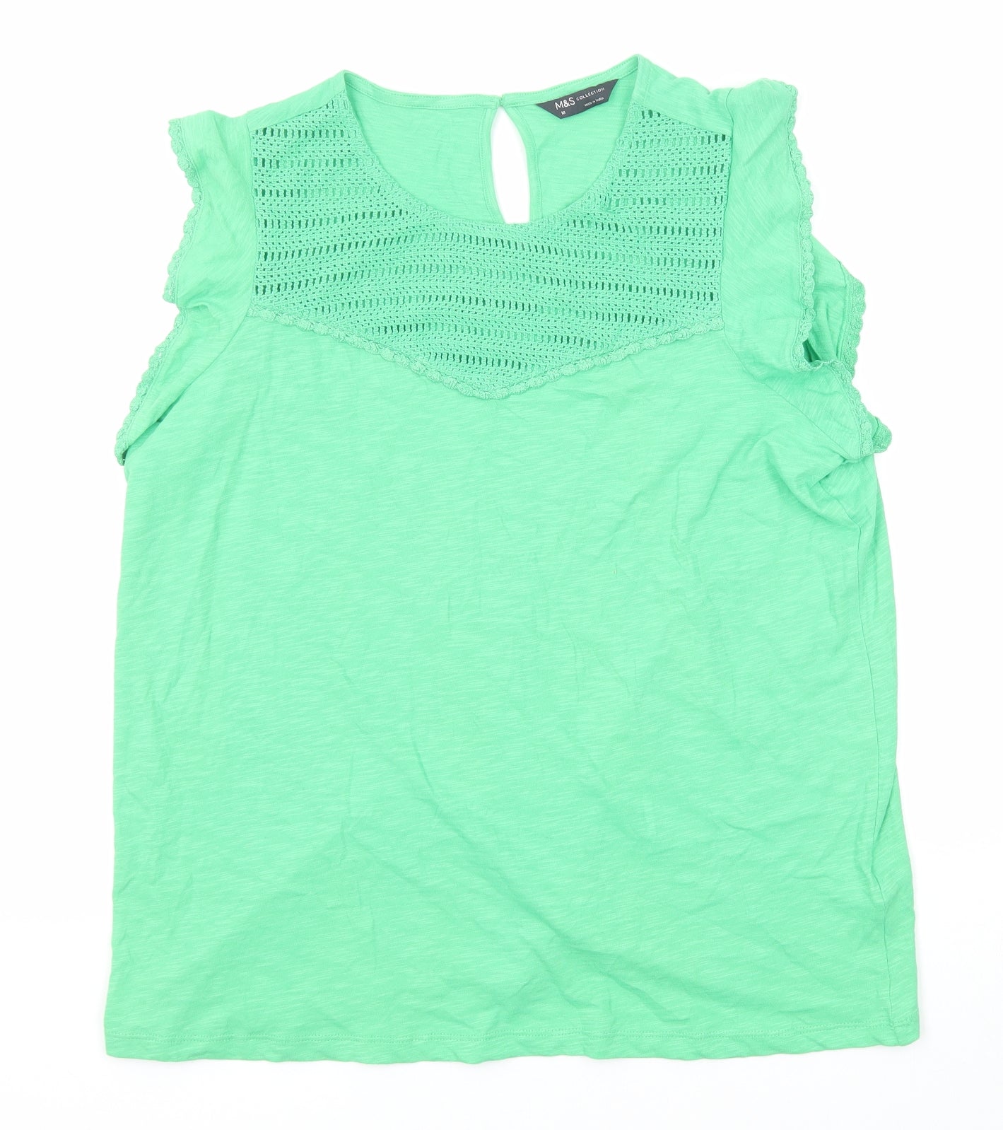 Marks and Spencer Womens Green Cotton Basic Tank Size 18 Round Neck