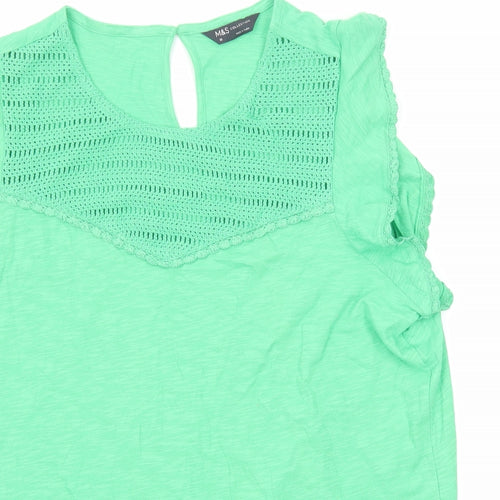 Marks and Spencer Womens Green Cotton Basic Tank Size 18 Round Neck