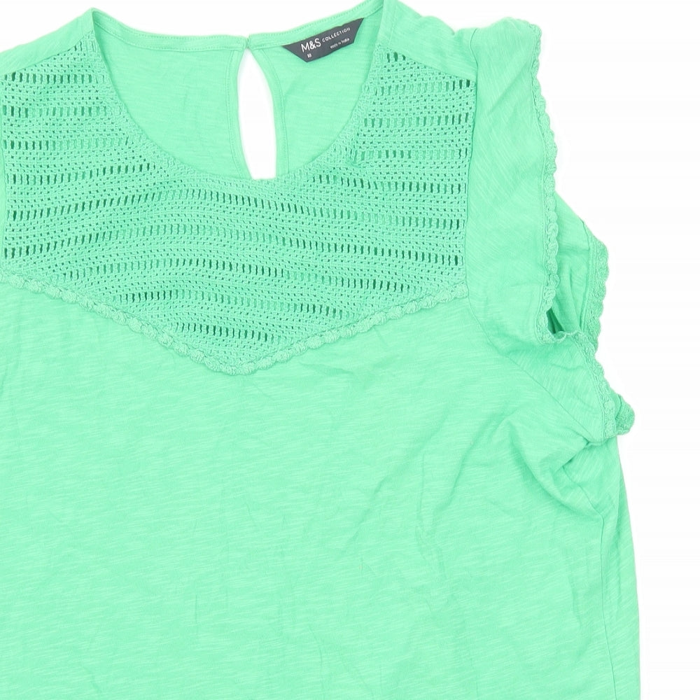 Marks and Spencer Womens Green Cotton Basic Tank Size 18 Round Neck