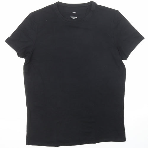 Marks and Spencer Mens Black Polyester T-Shirt Size L Round Neck