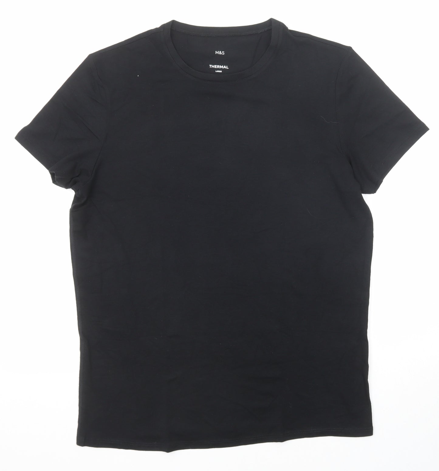 Marks and Spencer Mens Black Polyester T-Shirt Size L Round Neck