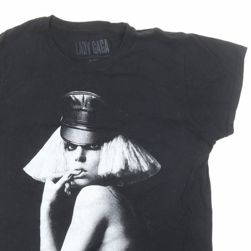 Lady Gaga Womens Black Cotton Basic T-Shirt Size 12 Round Neck - Lady Gaga