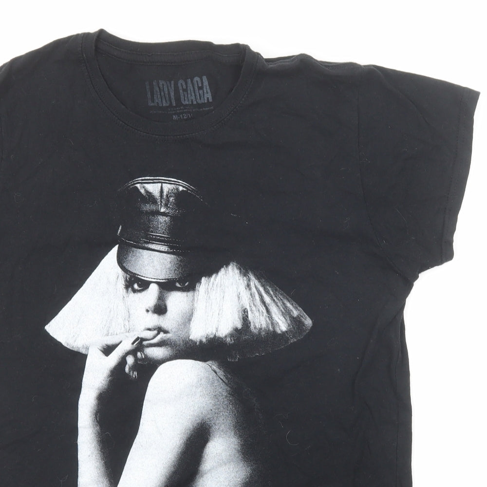Lady Gaga Womens Black Cotton Basic T-Shirt Size 12 Round Neck - Lady Gaga
