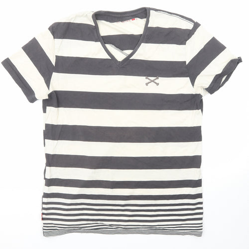 Levi's Mens Grey Striped Polyester T-Shirt Size M V-Neck