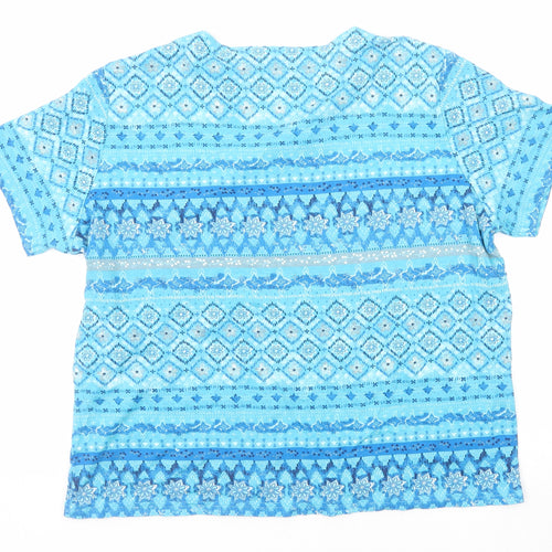 EWM Womens Blue Geometric Cotton Basic T-Shirt Size 22 V-Neck - Size 22-24