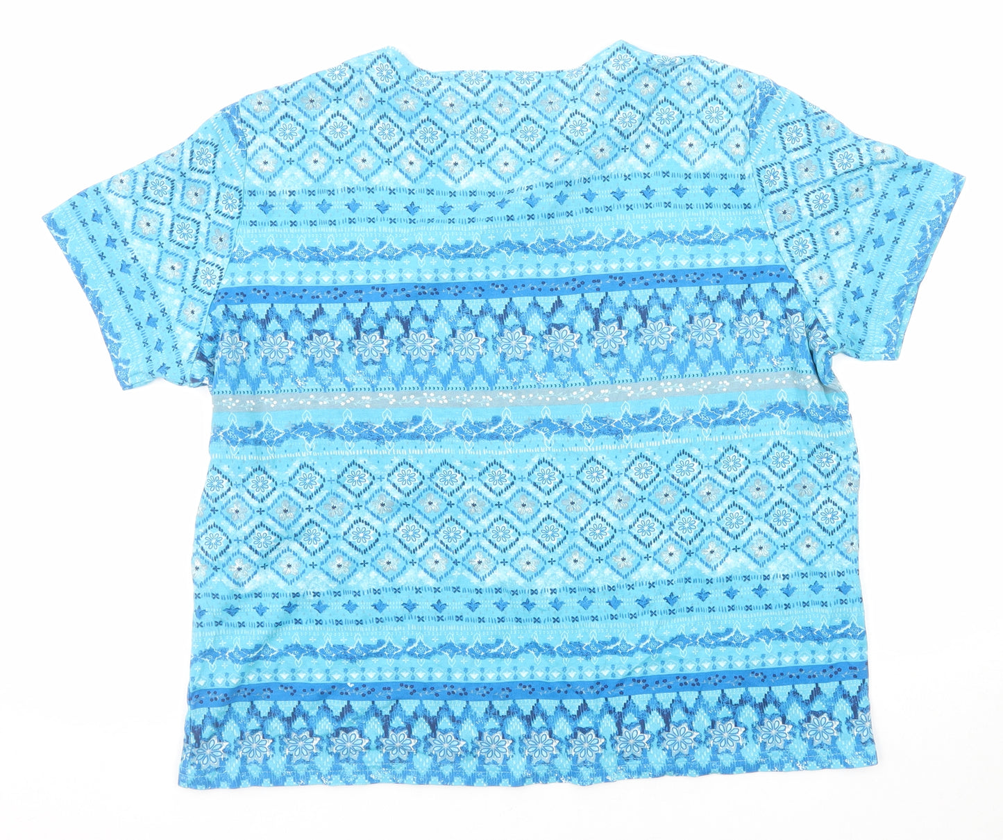 EWM Womens Blue Geometric Cotton Basic T-Shirt Size 22 V-Neck - Size 22-24