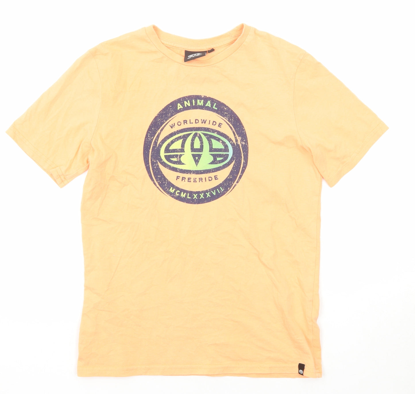 Animal Boys Orange Cotton Basic T-Shirt Size 9-10 Years Round Neck Pullover
