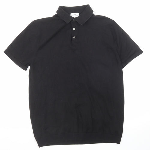 NEXT Mens Black Cotton Polo Size M Collared Button