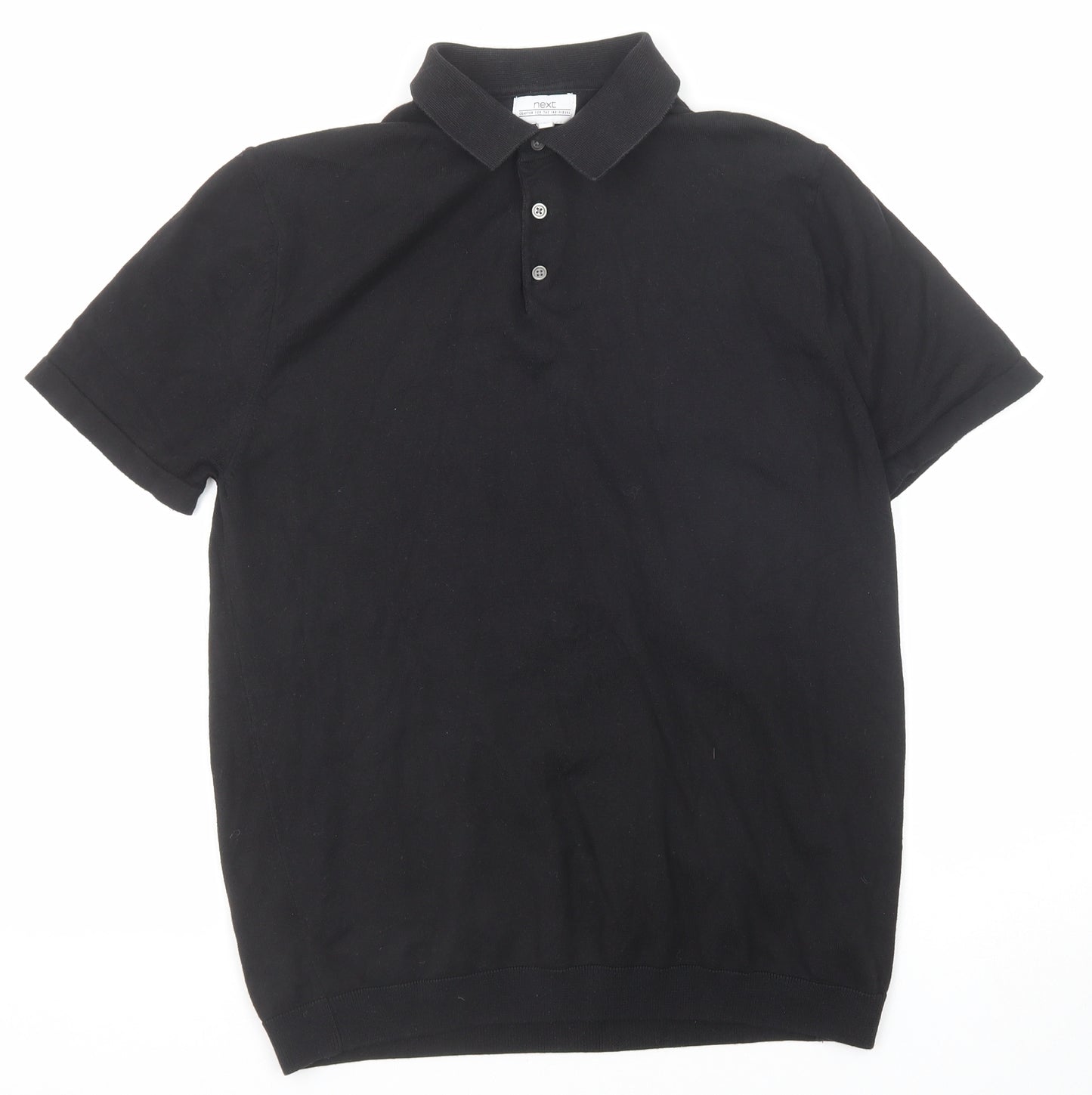 NEXT Mens Black Cotton Polo Size M Collared Button