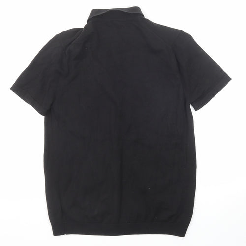 NEXT Mens Black Cotton Polo Size M Collared Button