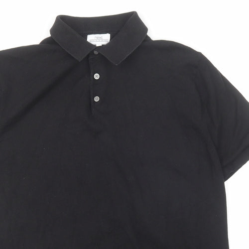 NEXT Mens Black Cotton Polo Size M Collared Button